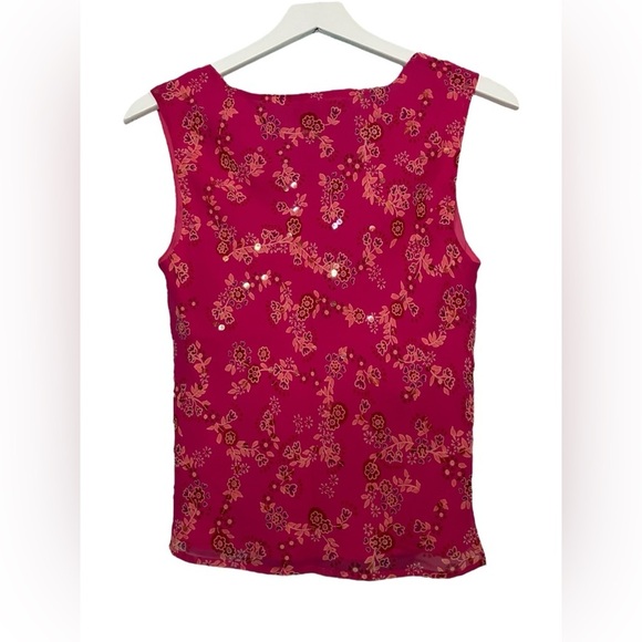 Vintage Y2K Silk Tank Top 8 Ann Taylor Floral Sequin Feminine Fairy Pink - Picture 6 of 6